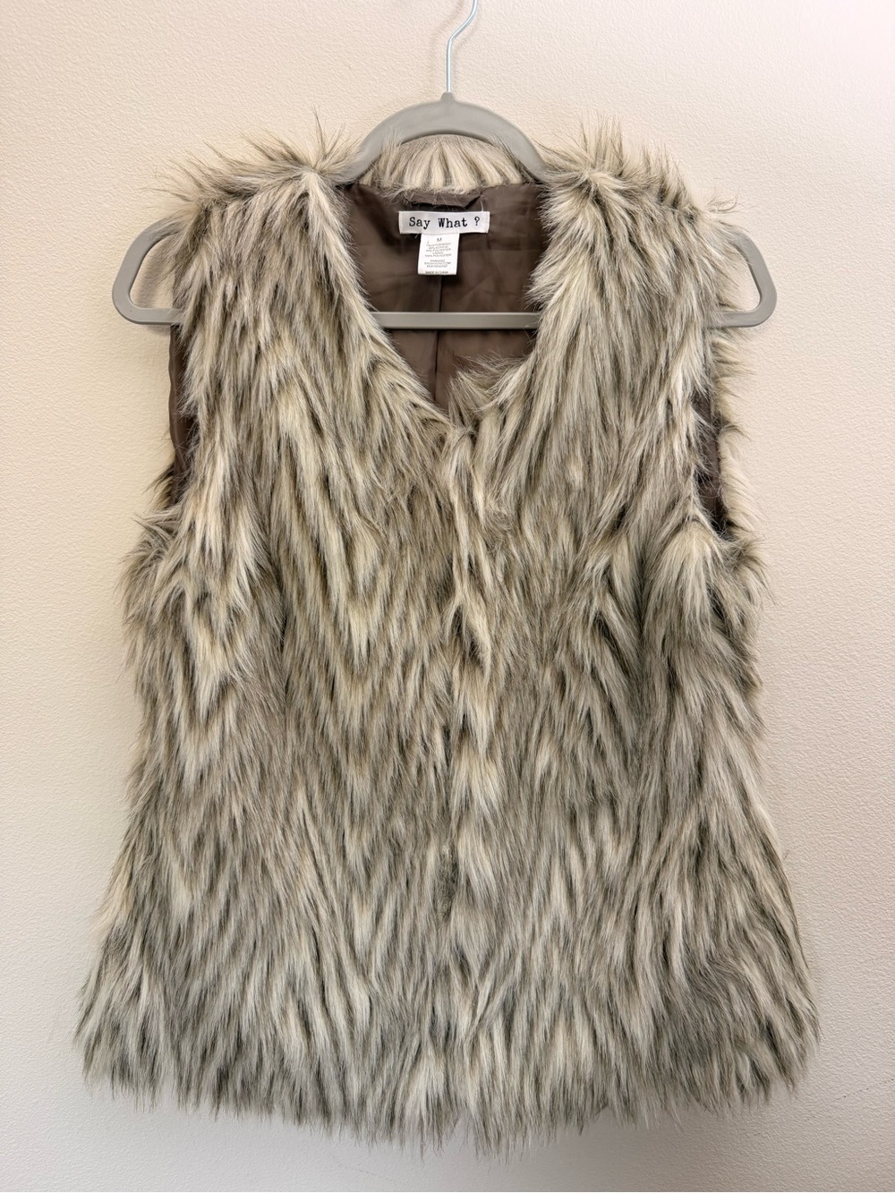 Say What? Women's Faux Fur Vest in Taupe